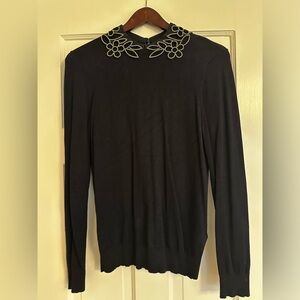 Ted Baker - Size 2 - Navy blue sweater with shirt collar embellishment